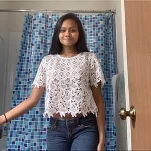 *Free w/ any purchase* White lace see-through top